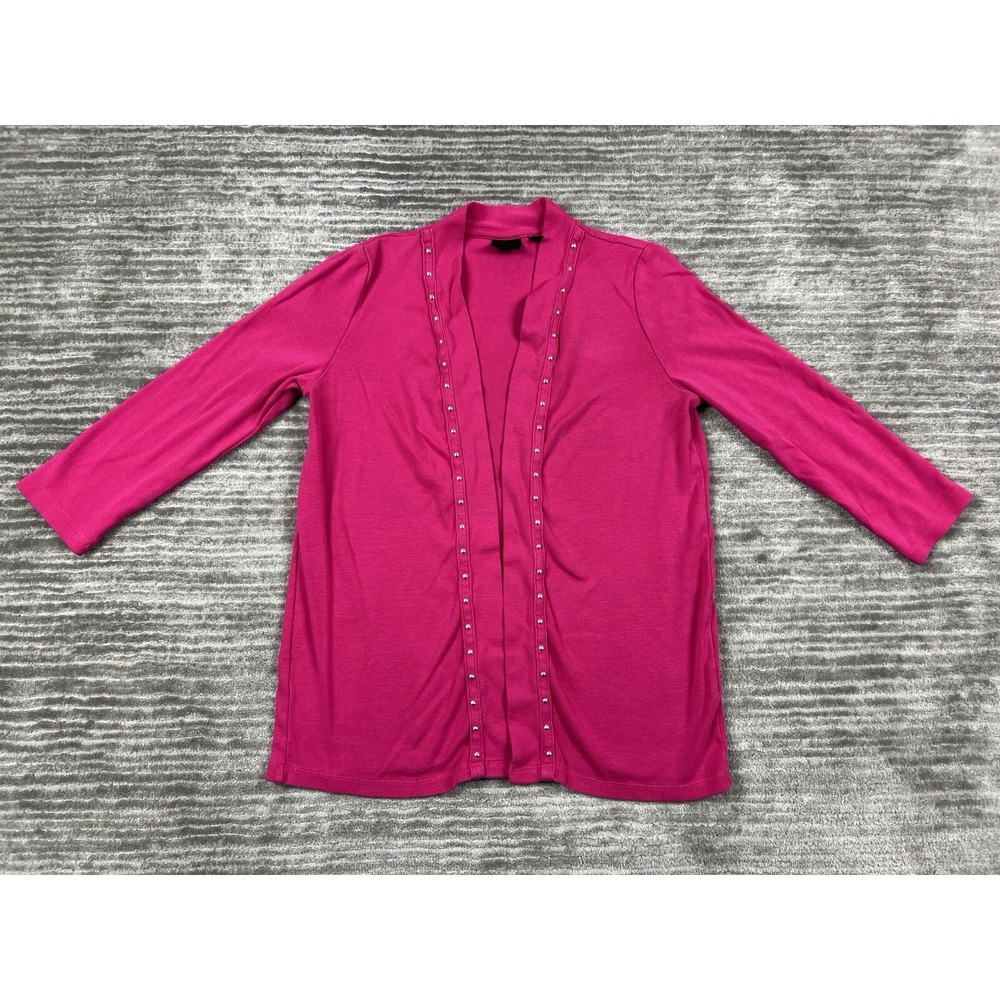 Rafaella Sweater Womens Small Pink Open Front 3/4 sleeve‎ Cardigan Studded